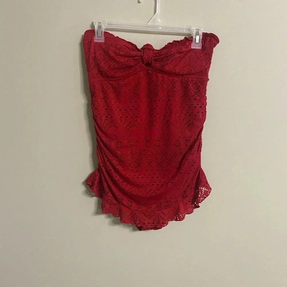Mossimo One Piece Swimsuit Crochet Halter Skirted Red NWT New Size Medium - Picture 1 of 6